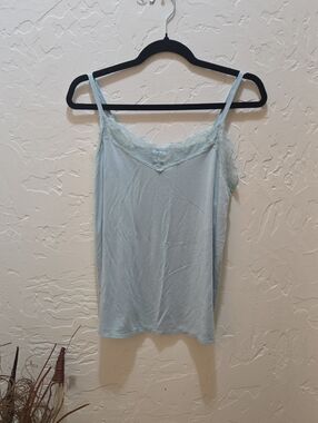Light Blue Lace-Trim Cami Tank Top